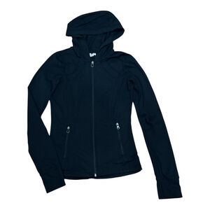 Campus Crew Jacket Womens Small Black Hooded Full Zip Stretch Athletic Outdoors